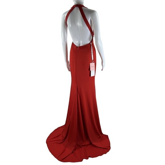 JJ"s House Red Size 4 Trumpet Mermaid V Neck Sweep Train Jersey Dress Siren - Picture 10 of 15